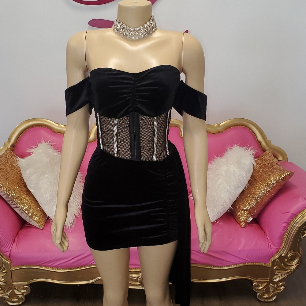 Black Velvet mini skirt & corset top
